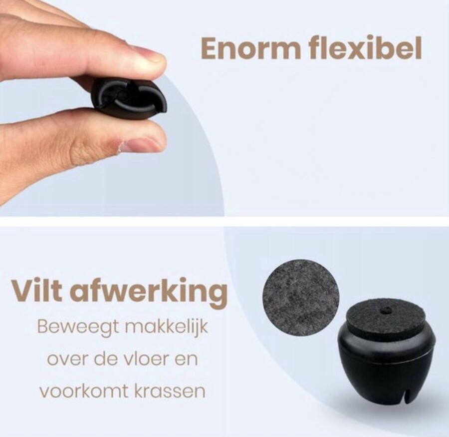 Stoelpoot Doppen – met Anti-Kras Vilt – Stoelpoot beschermers Vloerbescherming – Stoelpootbeschermers – 24 Stuks – 17-22mm – Zwart – Rond
