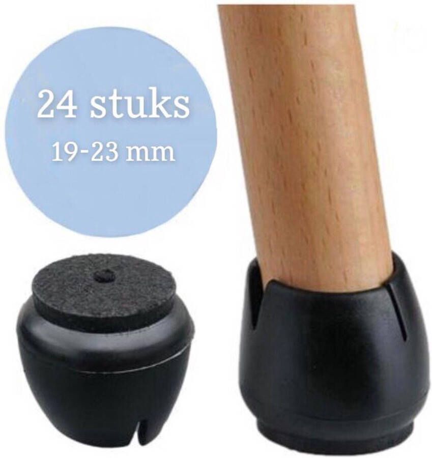 Stoelpoot Doppen – met Anti-Kras Vilt – Stoelpoot beschermers Vloerbescherming – Stoelpootbeschermers – 24 Stuks – 17-22mm – Zwart – Rond
