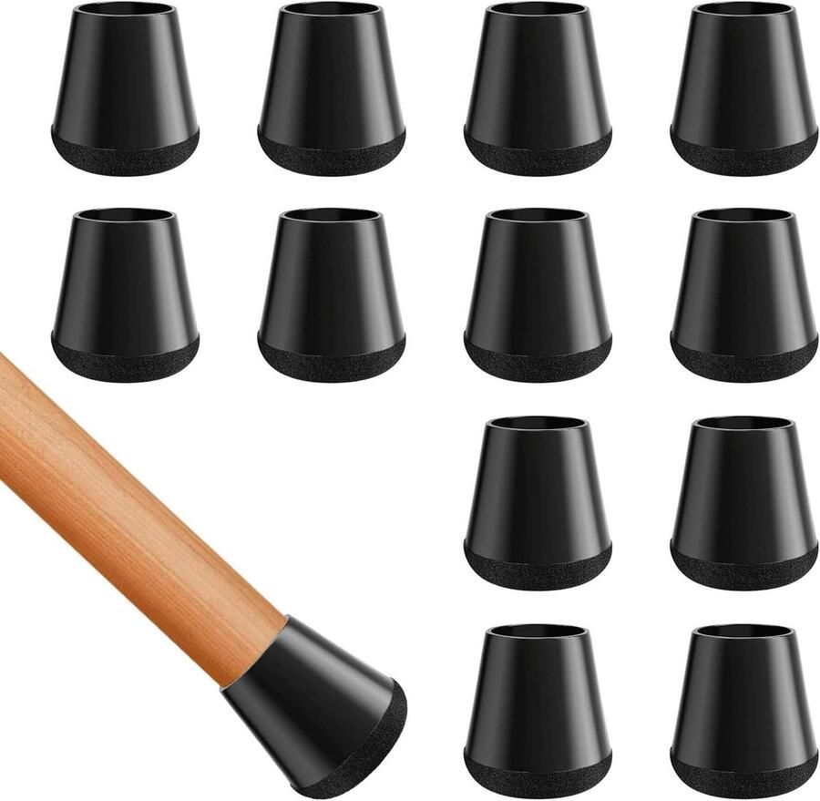 Allecto Plus Stoelpoot Vloerbeschermers 12 stuks siliconen vilt stoelpootdoppen Beschermende doppen voor stoelpoten Meubelpoothoes pads Geschikt voor 15-18 mm Anti-kras stoelbeschermers