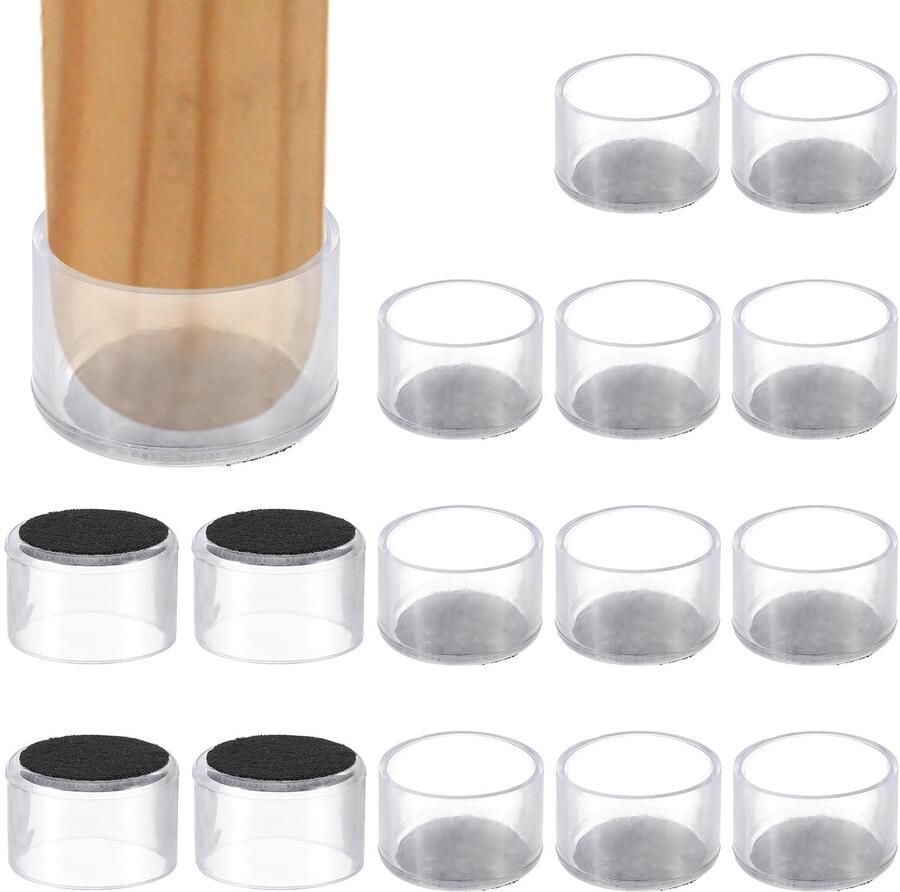 Stoelpoot Vloerbeschermers 16 Stuks Ronde Transparante PVC Vilt Kappen voor Meubelpoten 3 5 cm