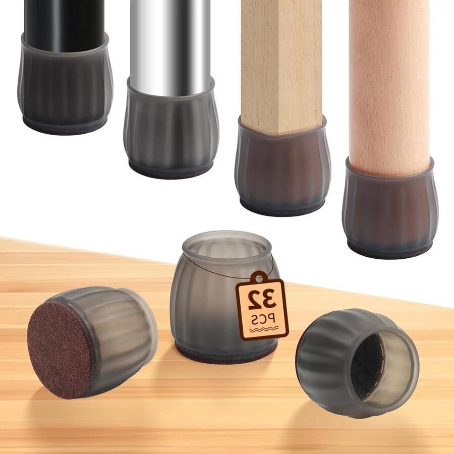 Stoelpootbeschermers 1 inch Zwarte stoelvoethoes Meubelschuifregelaars Vilten bodem Siliconen stoelpootdoppen voor hardhout tegels laminaatvloeren 32 stuks