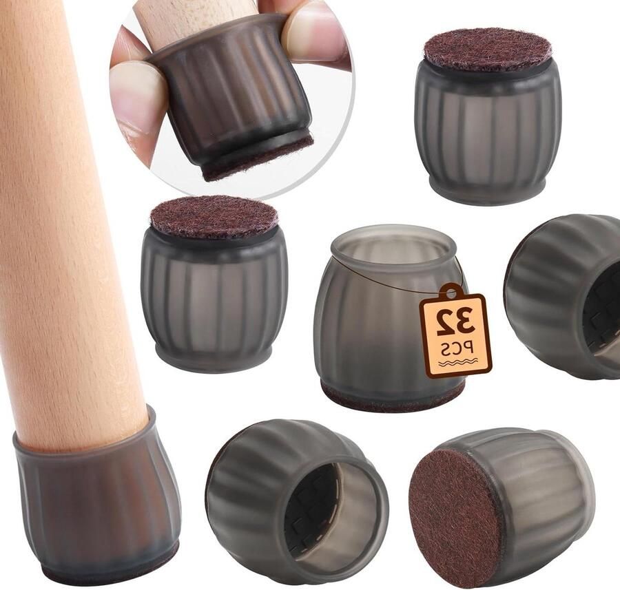 Stoelpootbeschermers 15 inch Zwarte stoelvoethoes Ronde meubelschuivers Vilten bodem Siliconen stoelpootdoppen Bescherming hardhout tegelvloeren Krassen en lawaai