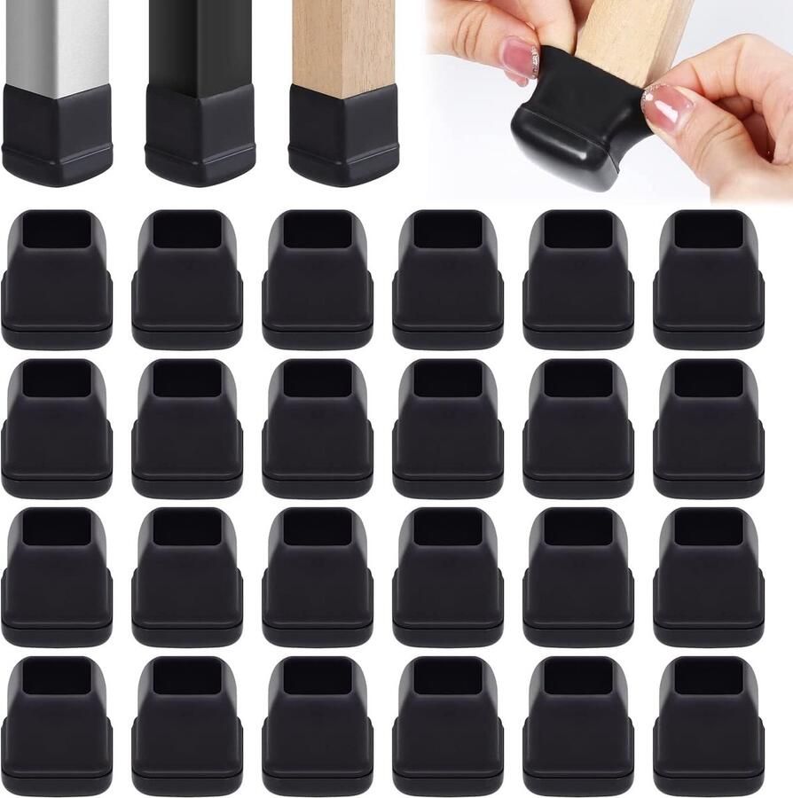 Stoelpootbeschermers 16 stuks kleine zwarte siliconen stoelpootvloerbeschermers 0 75 inch vierkante stoelglijders voor tapijt zweefvliegtuigen en thermoplastische elastomeercombinatie