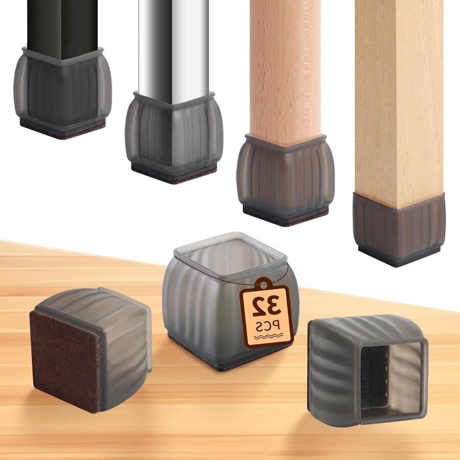 Stoelpootbeschermers 32 stuks 38 cm zwart vilten bodem vierkant meubelschuifregelaars tegen krassen Ezprotekt