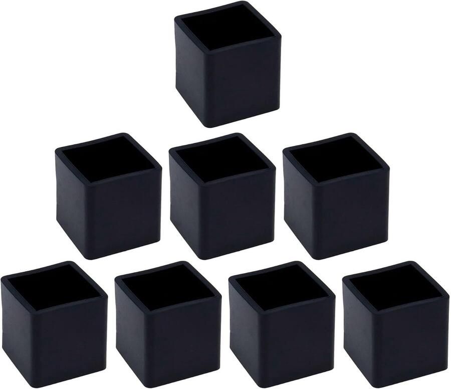 Stoelpootbeschermers Antislip PVC Vierkante rubberen meubelpootbeschermers 2*2 cm voor tafels bureaus en banken-zwart -8 stuks