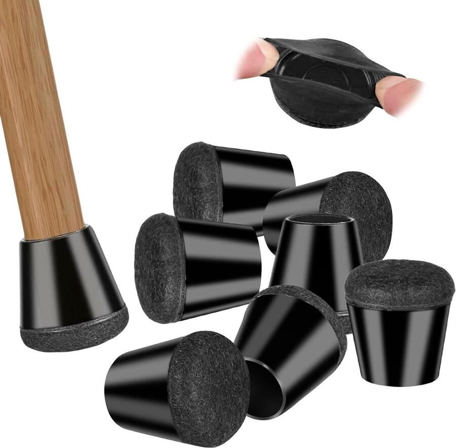 Allecto Plus Stoelpootbeschermers 16 stuks Siliconen & Viltdoppen Stoelpootsokken Beschermkappen Stoelglijders