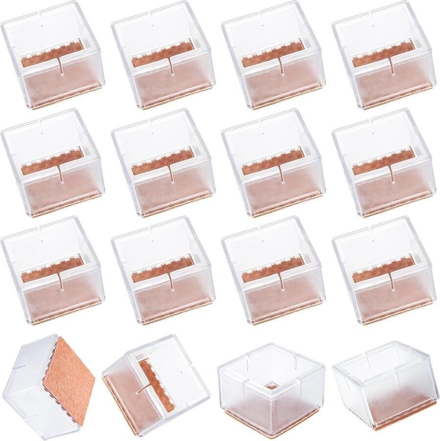 Stoelpootbeschermers voor vierkante meubelbekers met vilt 16 stuks maat 37-42 mm siliconen