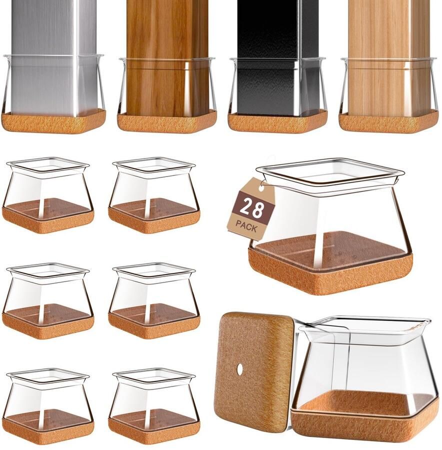 Stoelpootbeschermers Vilt en Siliconen Set van 4 Ronde en Vierkante