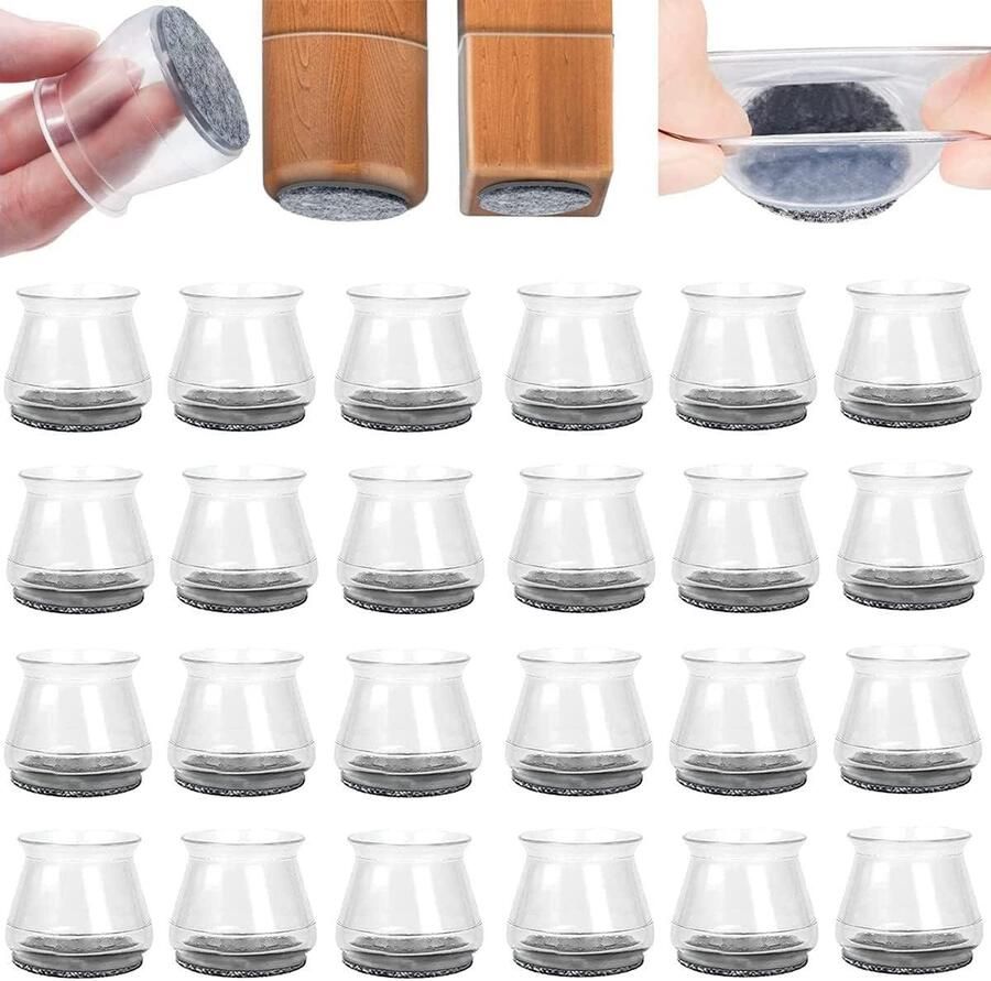 Stoelpootbeschermers voor hardhouten vloeren 24 stuks duurzame siliconen stoelpoothoezen met vilt verplaats meubels geruisloos bescherm vloeren tegen krassen stoelpootbeschermers