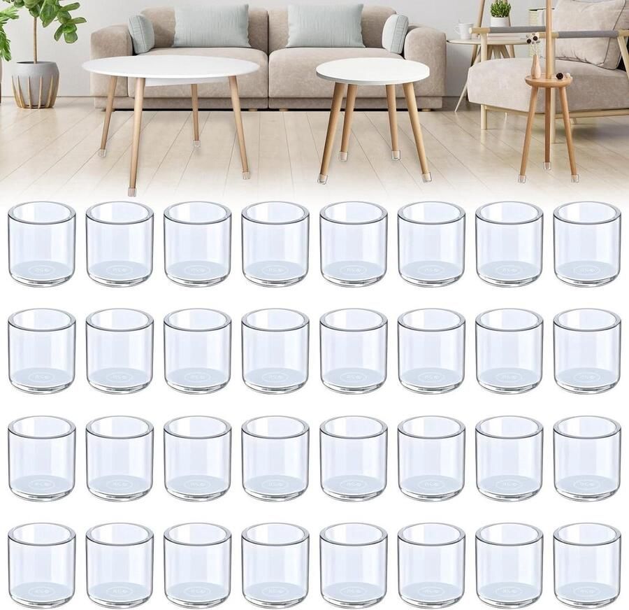 Stoelpootdoppen 25 mm transparant kunststof set van 32 stuks Voor ronde tafel- en stoelpoten Geschikt voor diameters 25-27 mm