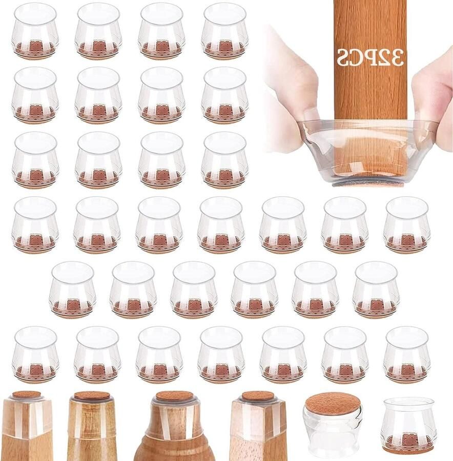 Stoelpootdoppen 32 stuks siliconen stoelpootbeschermers vilt transparant rond-beschermkappen meubels vloeren stoelpootbeschermers