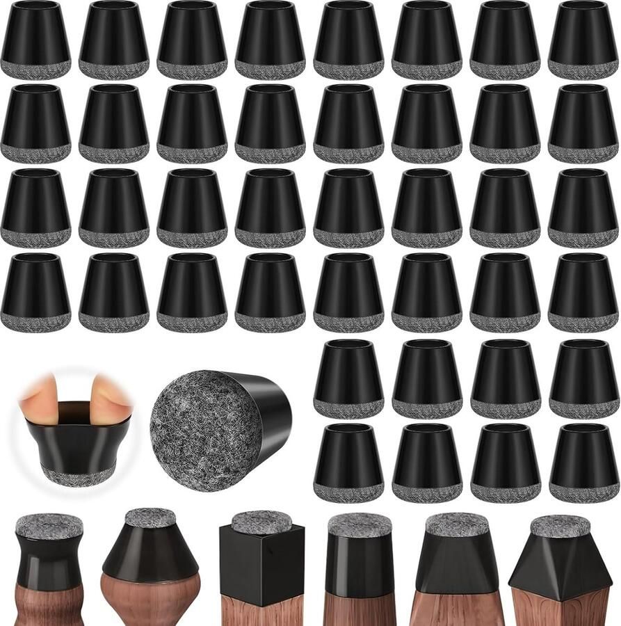 Stoelpootdoppen 40 stuks beschermdoppen siliconen rond stoelpootbeschermers met slijtvaste viltglijders voor stoelen stoelpootdoppen meubelpoten (fit: 14 20 mm)
