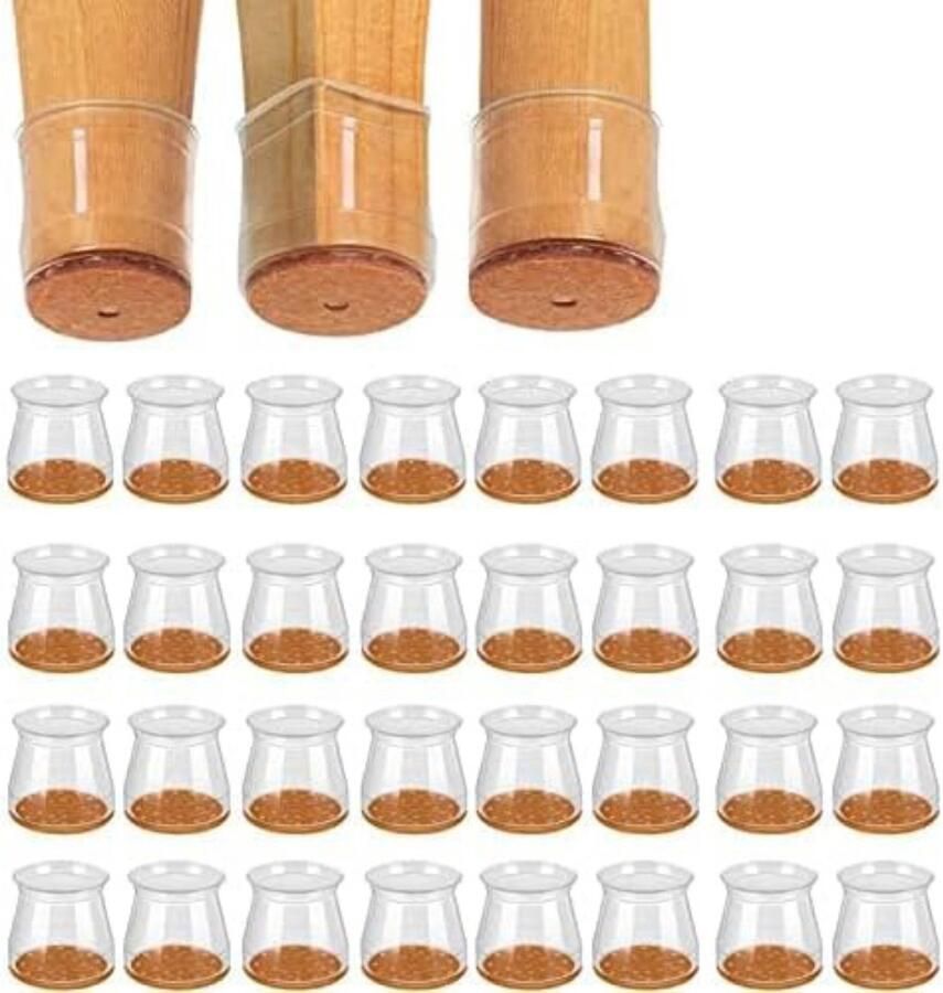 Stoelpootdoppen Flexibel Stoelpoot beschermers Ronde poten Anti-Kras Vilt Vloerbescherming Transparent 32 Stuks