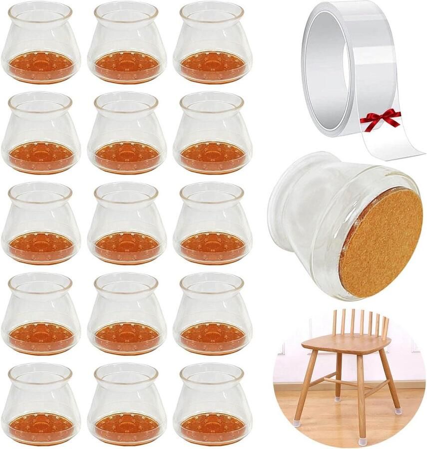 Stoelpootdoppen met Vilt Beschermkappen Stoelpootsokken Acrylband Voorkom Krassen-Lawaai 16 Stuks (20-30mm) HTML-content nodig stoelpootbeschermers