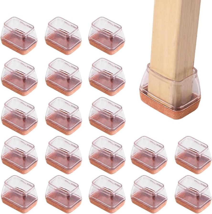 Stoelpootdoppen rechthoekig 24 stuks vilt siliconen beschermkappen vloer meubel bescherming 34 x 45 mm