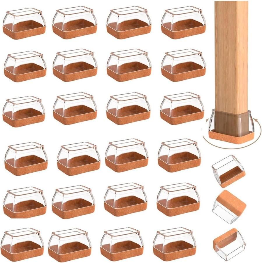 Stoelpootdoppen rechthoekig Set van 24 Vilt siliconen stoelpootbeschermers Beschermkappen voor stoelpoten Breedte 20-29 mm lengte 30-39 mm