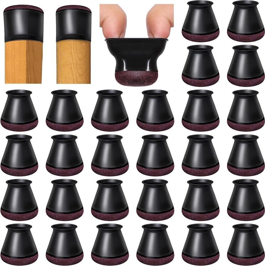 Stoelpootdoppen rond siliconen rond beschermkappen voor stoelpoten zwart kleine stoelpootbeschermers met omwikkeld vilt (fit: 14 20 mm)