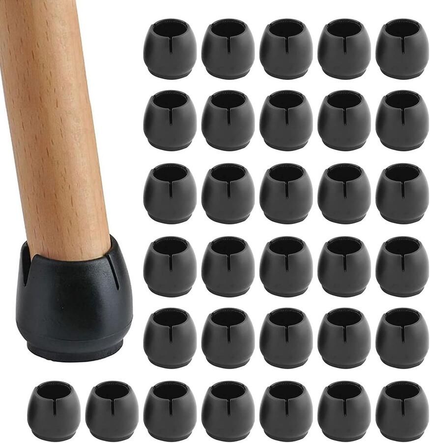 Stoelpootdoppen rond zwart pvc met vilten onderlegger bescherming voor ronde tafels en stoelen voetbeschermers 12-16 mm 32 stuks