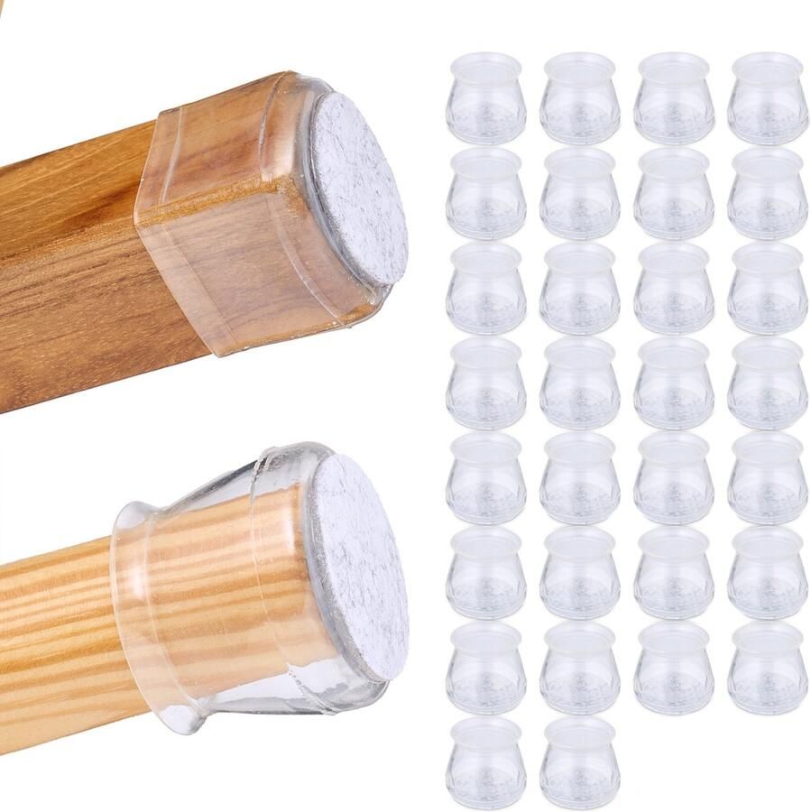 Relaxdays stoelpootdoppen set van 32 anti-kras vloerbeschermers rond flexibel transparant