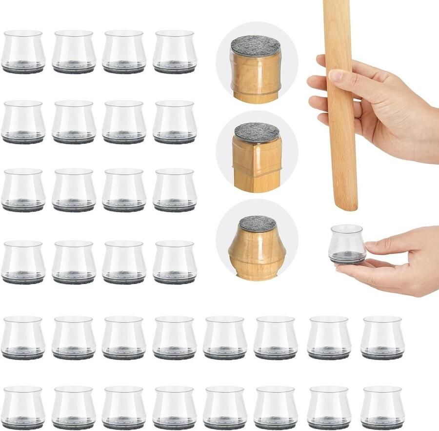 Stoelpootdoppen Siliconen Transparant Vilt Slijtvast Meubels Vloerbeschermer 32 Stuks Hardhout Tegels Laminaat Geen Lawaai Krassen 18-30 mm stoelpootbeschermers