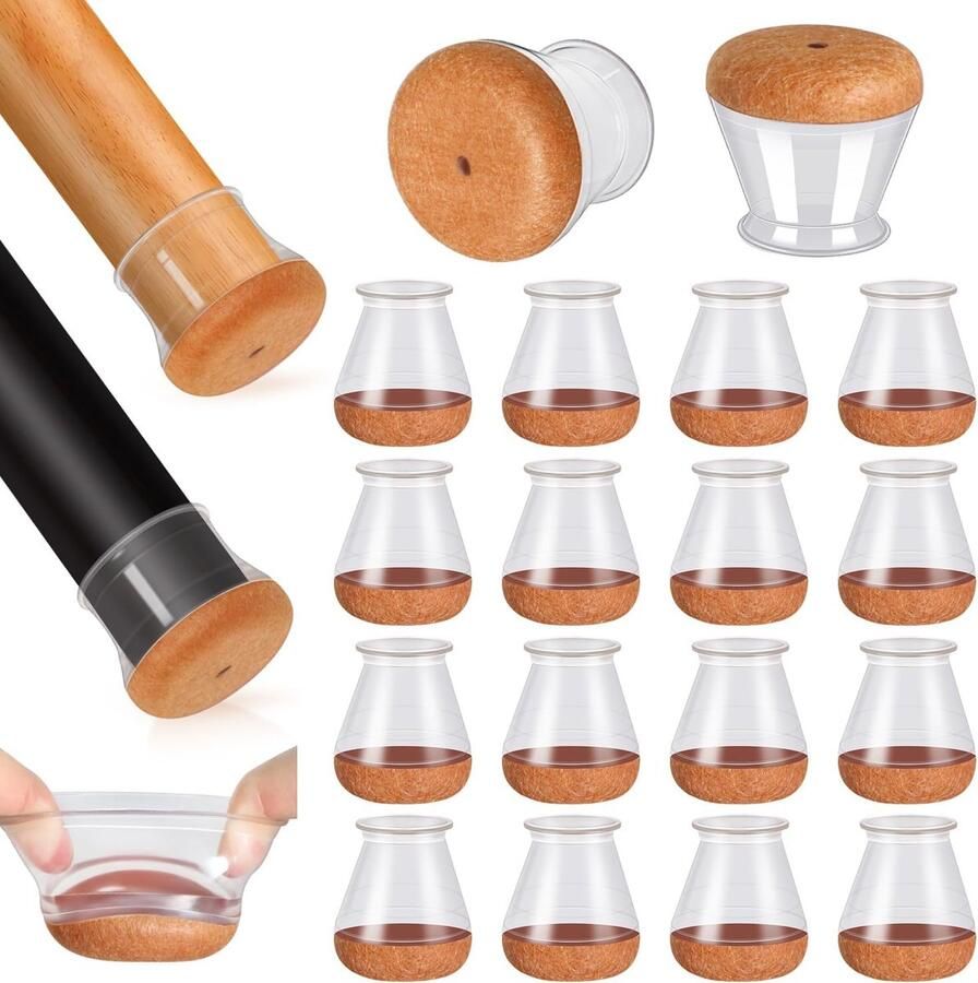 Stoelpootdoppen Stoelpoot Vloerbeschermers 16 stuks Extra kleine siliconen stoelpoothoezen doppen voor hardhouten vloeren met omwikkeld vilt meubelpootbeschermers (pasvorm: 35 mm)
