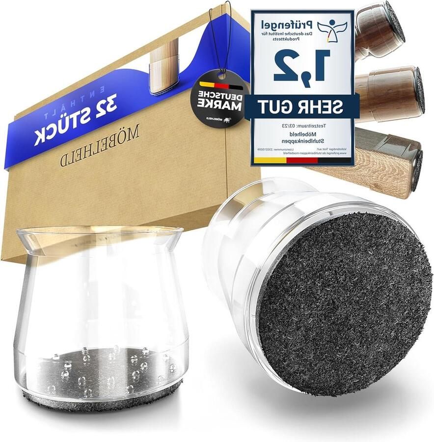 100% transparante Stoelpootdoppen 32 stuks met geïntegreerd vilt Grote beschermdoppen voor ronde en hoekige stoelpoten Duurzame premium viltdoppen Stoelen