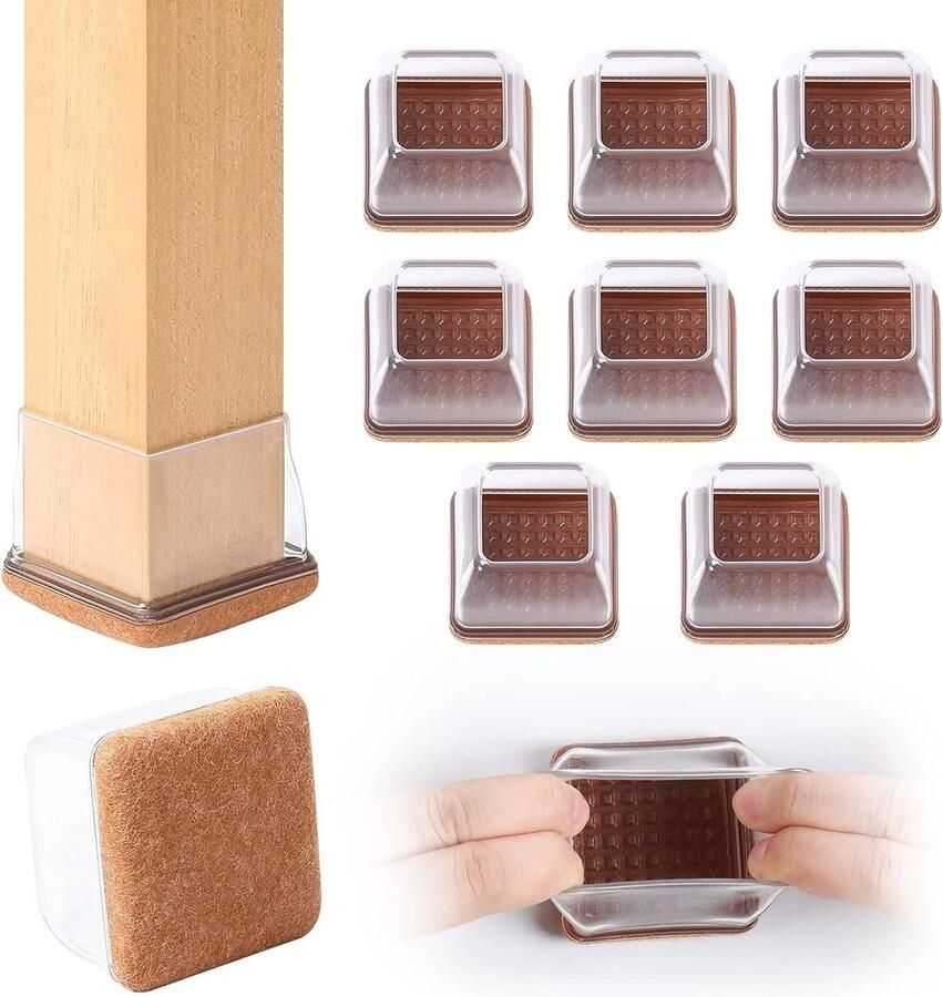 Stoelpootdoppen vierkant vliesstof meubelbekers stoelpootbeschermers soepele beweging 5 cm transparant