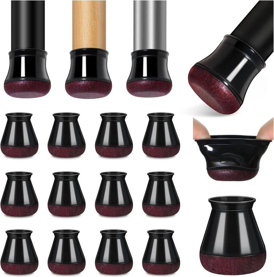 Stoelpootdoppen zwart klein 16 stuks rond passend voor stoelpoten van 14-18 mm siliconen stoelpootbeschermers met viltdoppen stoelpootbeschermers