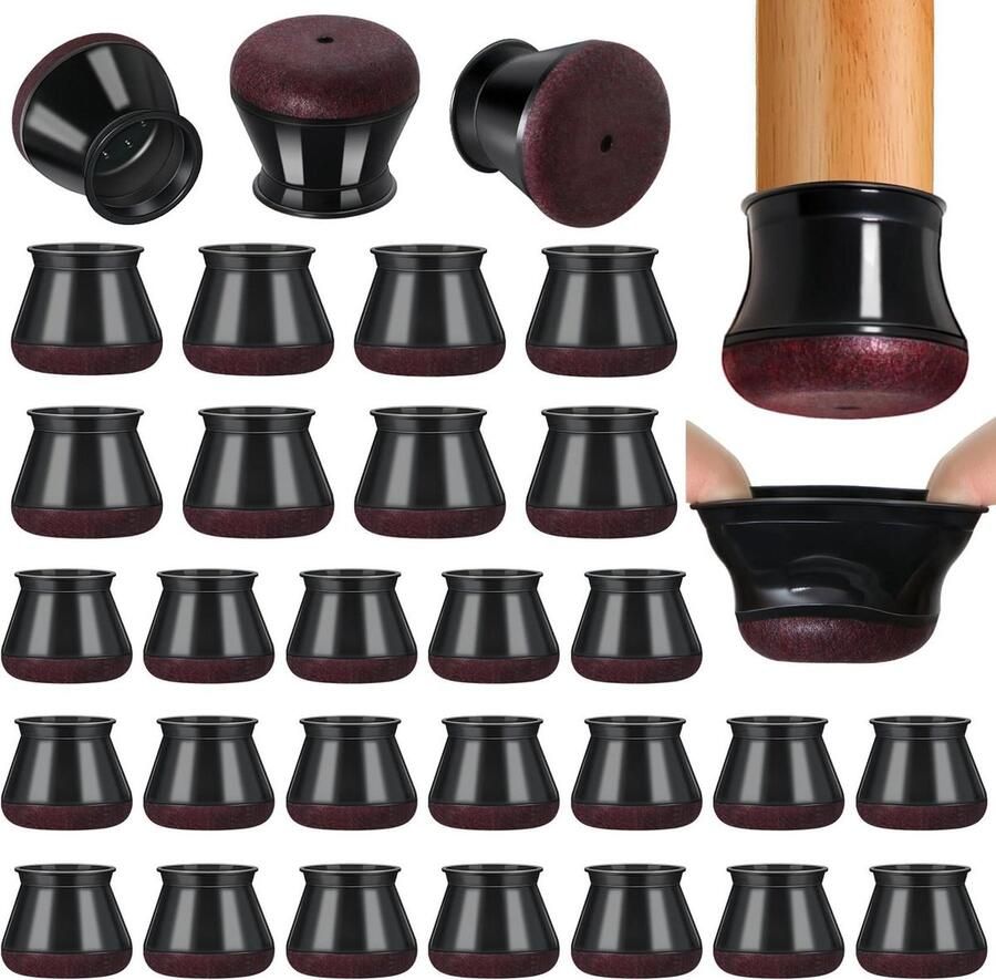 Stoelpootdoppen zwart siliconen 32 stuks rond stoelpootbeschermers beschermdoppen stoelen omwikkeld vilt viltdoppen 281-40 mm pasvorm