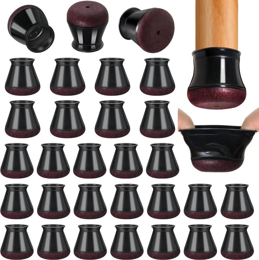 Stoelpootdoppen zwart siliconen rond set van 32 stuks voor stoelpoten met viltdoppen (fit: 181-28 mm) stoelpootbeschermers