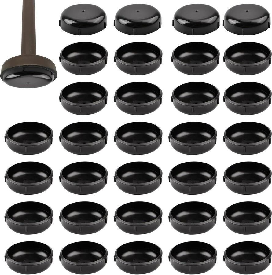Stoelpootglijders 32 stuks Antikras Terrasmeubilair Ronde Smeedijzeren Beenglijders 149 inch Plastic Voetdoppen Buitenstoel Tuinmeubelen Vloerbescherming (Zwart)
