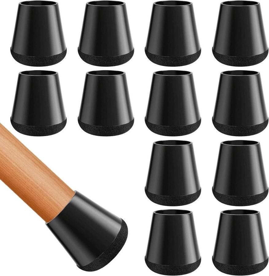 Allecto Plus Vloerbeschermers voor stoelpoten 12 stuks Siliconen en vilt Meubelpootdoppen Stoelpootbeschermers Pads Geschikt voor stoelpoten van 22-30 mm Beschermende doppen