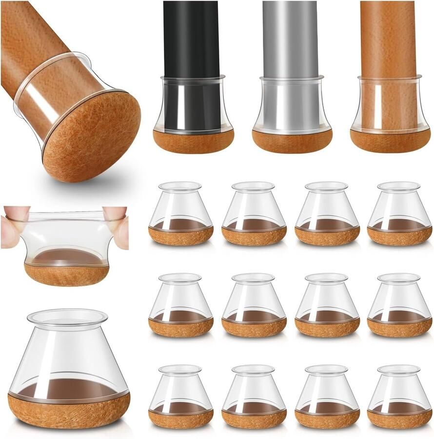 Stoelpotbeschermhoesjes 20 stuks Met wolvilt omhulling Diameter 20-30 mm Anti-rutsch Eenvoudig te plaatsen Geschikt voor stoelen tafels en meubels Houdt omgeving rustig Perfect voor houten laminaten en keramische vloeren
