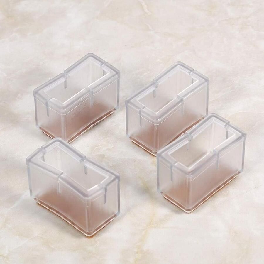 Stoelpoten Cover Rechthoek Meubelpoot Caps 8 Stuks met Rubberen Zool voor Hardhouten Vloer Transparant