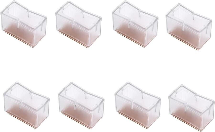 #N Stoelpoten cover set 8 stuks anti-slip rechthoekige vloerbeschermers met vilten pads voor tapijt meubels barkrukken bureauvoeten (transparant)
