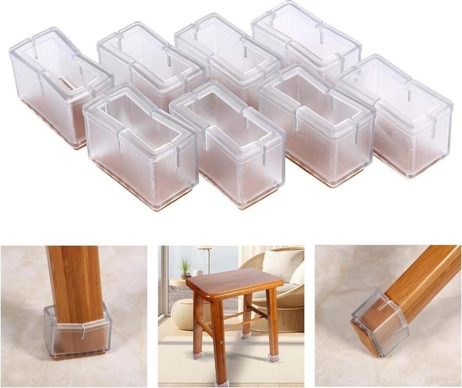 Stoelpoten kap 8 stuks-set Hoes stoelpoten Rechthoek meubelpoten met rubberen zool PVC(Transparant) content nodig