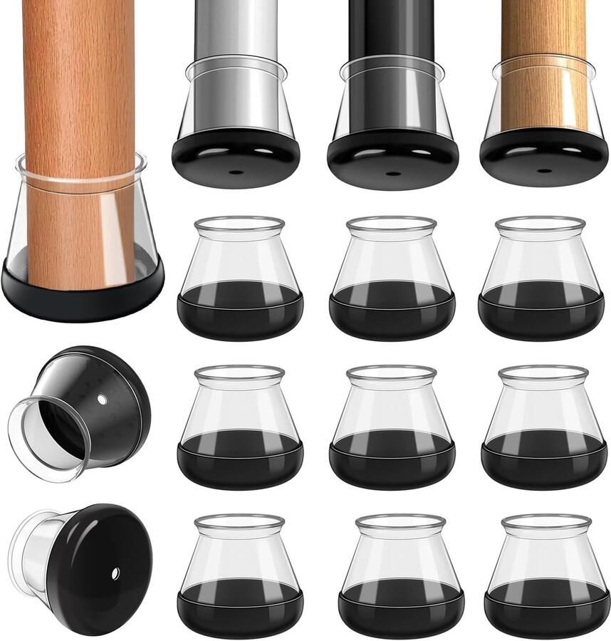 Stoelpoten Stoelpoot Doppen Stoelpoot Beschermers Stoelpootdoppen Flexibel Rond- Anti-Kras Vilt Stoelpoot beschermers Vloerbescherming Hoge transparantie Stoelpoot sokken Stoelpootdoppen siliconen beschermkappen 16 Stuks zwart