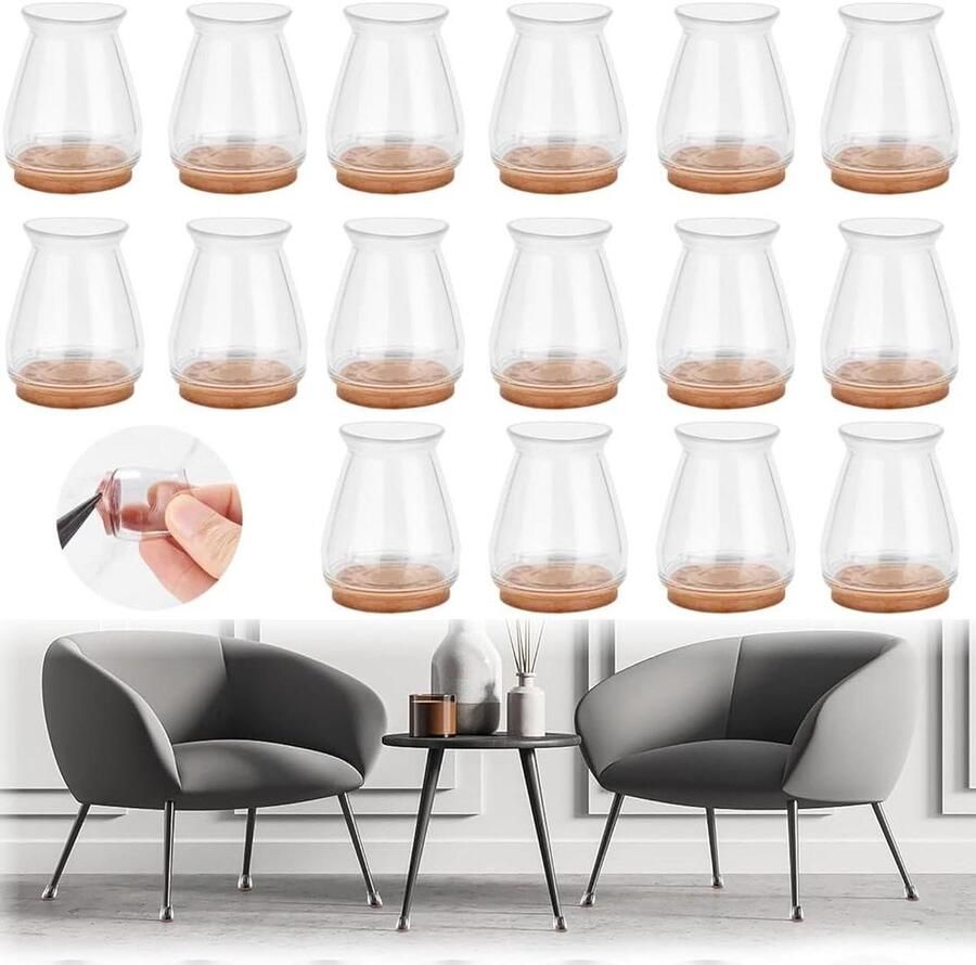 Imperiaal 16 stuks Transparante Stoeldoppen Geschikt voor poten van 18-25 mm Vloerbescherming tegen krassen en lawaai Eenvoudige installatie Duurzaam en veelzijdig