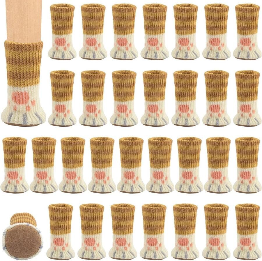 Stoelsokken 32 stuks elastische meubelsokken schattig gebreide vilten stoelpootdoppen dikke onderkant antislip pads voor meubels tafel voorkomen krassen lawaai voor stoelpoten van 2 5 tot 5 cm