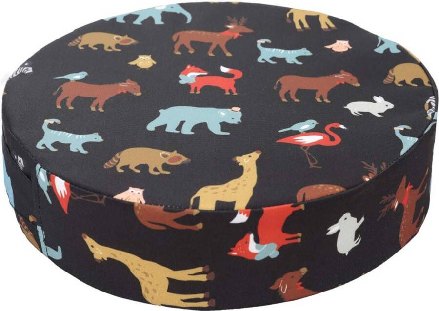 Stoelverhoger voor peuters eetkamerstoel verhogend kussen dier bedrukt rond 32 cm kinderverhoger voor dineren Draagbaar reizen verhogend kussen -Dier Zwart