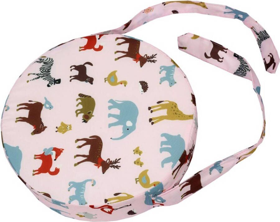 Stoelverhoger voor peuters eetkamerstoel verhogend kussen dier bedrukt rond 32 cm kinderverhoger voor dineren Draagbaar reizen verhogend kussen -Dier Roze