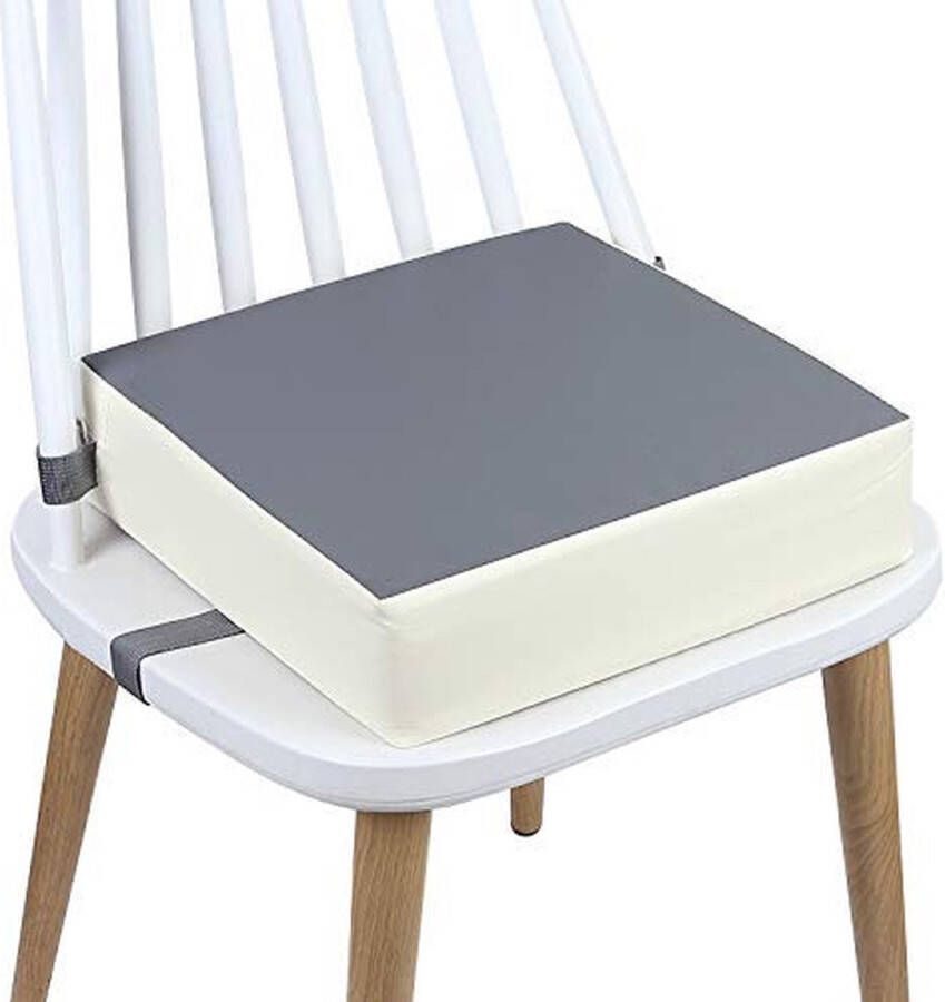 Stoelverhoging PU-empty wasbaar 2 straps veiligheidsgesp zitverhoging voor kinderen voor eettafel dragbare stoelverhogers (grijs + beige)