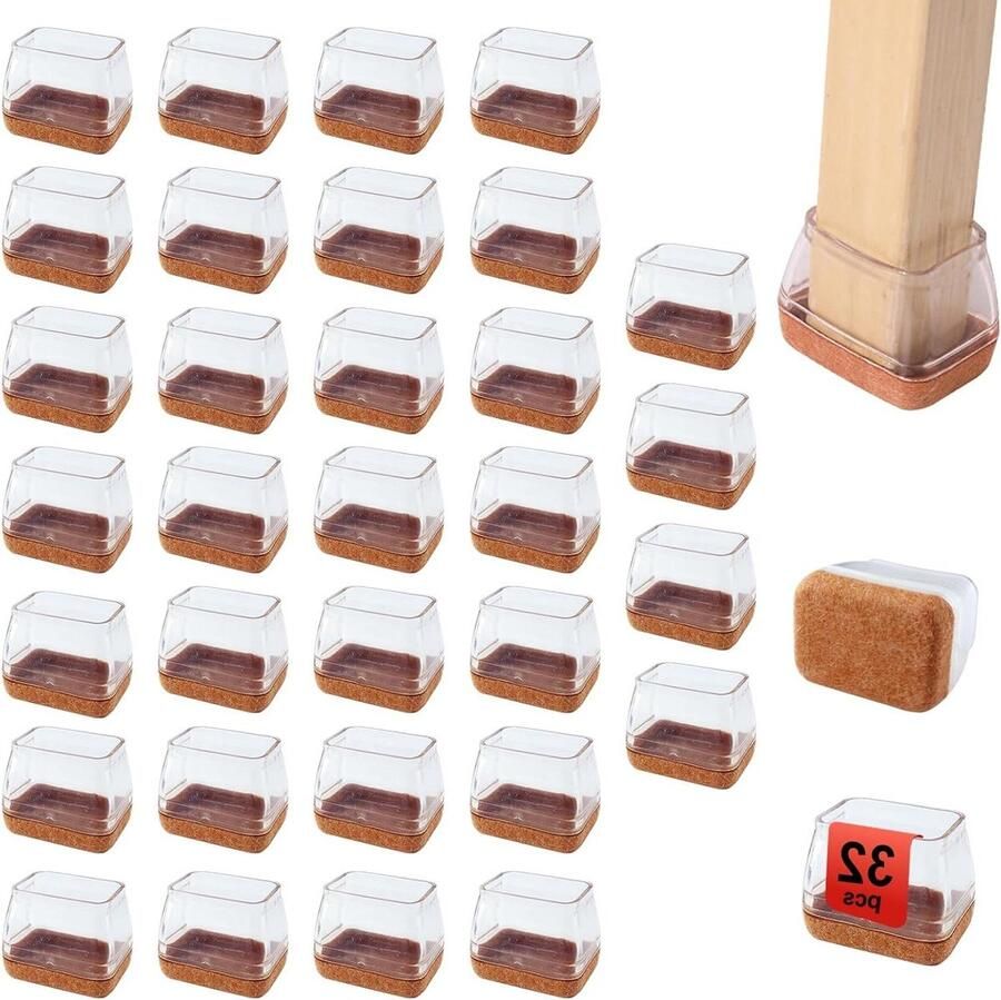 Stoelvoetbescherming siliconen pads 32 stuks meubelglijders voor hard houten vloeren transparant