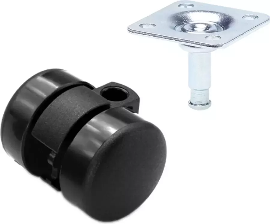 Stoelwiel met zacht loopvlak zwart met bevestigingsplaat