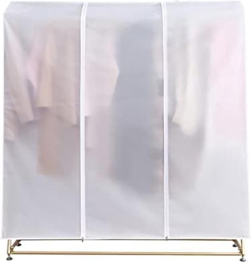 Stofbescherming Kledingbeschermhoes PEVA Materiaal 120x50x150 cm Transparant Vochtdichte Hoes voor Kledingrekken met Ritssluiting en Vier Bindriemen