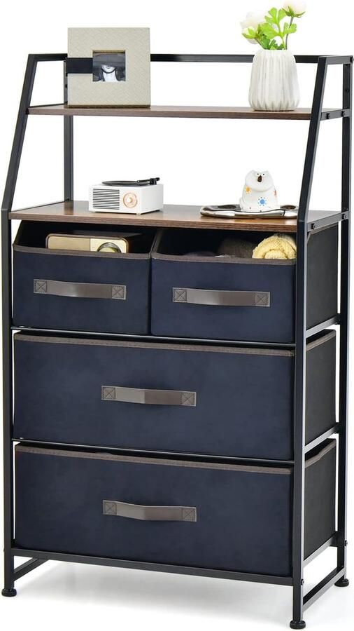 Stoffen Commode met 4 Laden en Bovenste Plank Ruimtebesparende Organizer voor Woonkamer en Slaapkamer