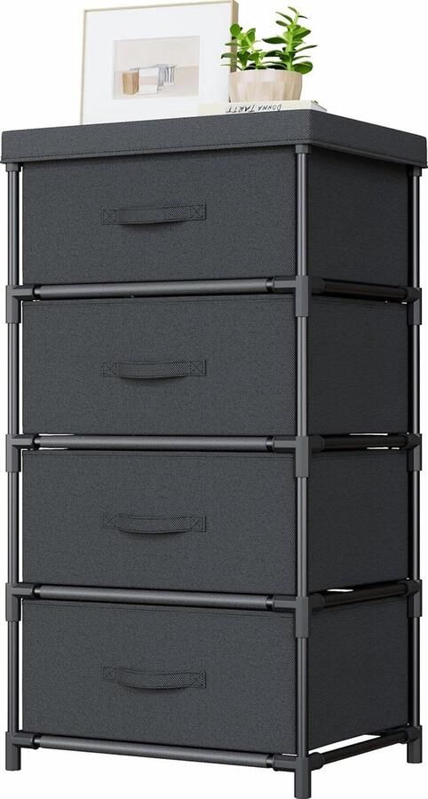 Stoffen Commode met 4 Laden Zwart Stevig Stalen Frame