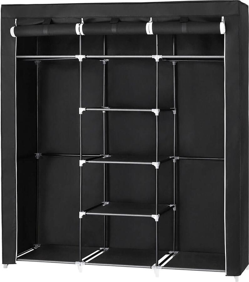 Woon Wereld Kledingkast Vouwkast Stoffen kast Opvouwbare kledingkast Met 2 kledingstangen 175 x 150 x 45 cm Zwart