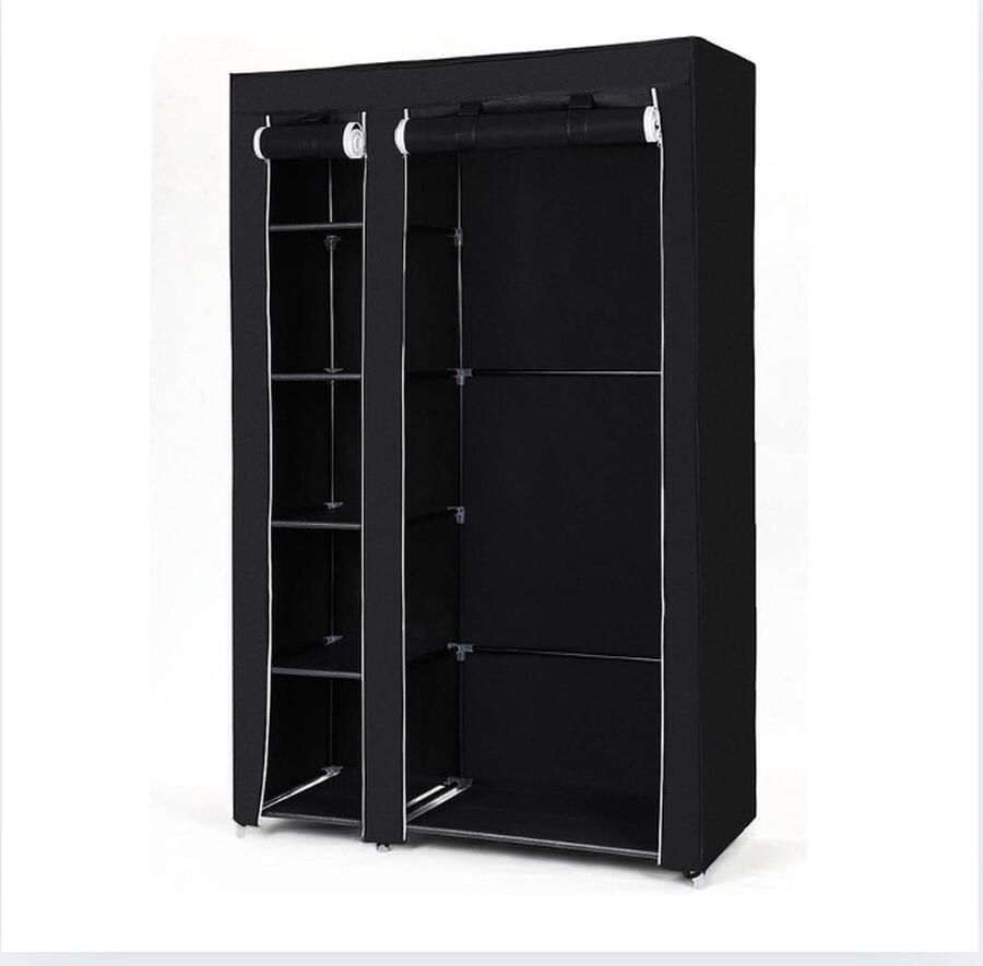 Stoffen kast kledingkast vouwkast campingkast met kledingstang 110 x 175 x 45 cm zwart LSF007 Kledingkast