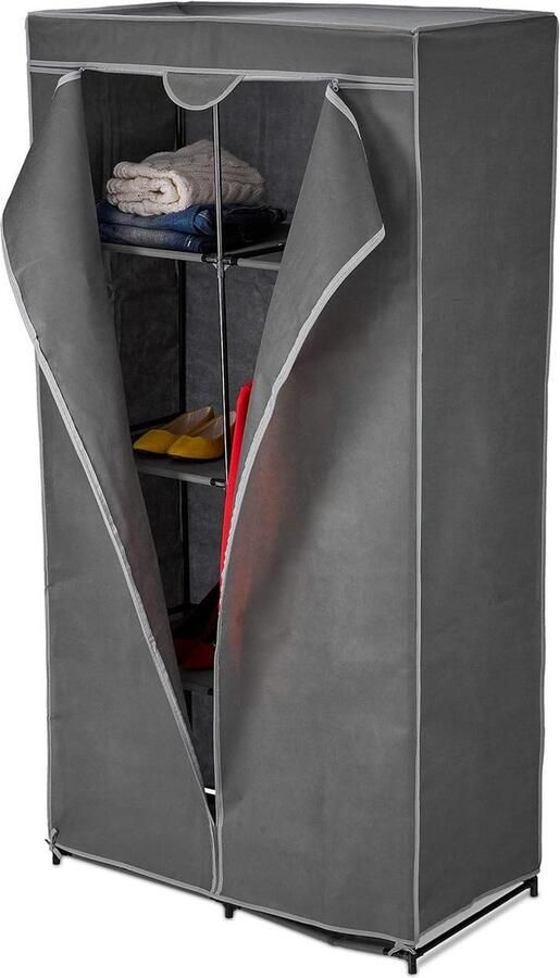 Stoffen kast met 6 vakken & roede HBD: 174x90x45 cm Opvouwbare kleerkast antracietkleur kledingkast